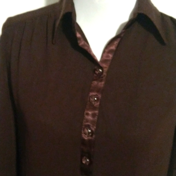 Chocolate Brown Sheer Button Blouse - Picture 2 of 6
